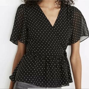 Madewell Flutter-Sleeve Peplum Top in Clipdot